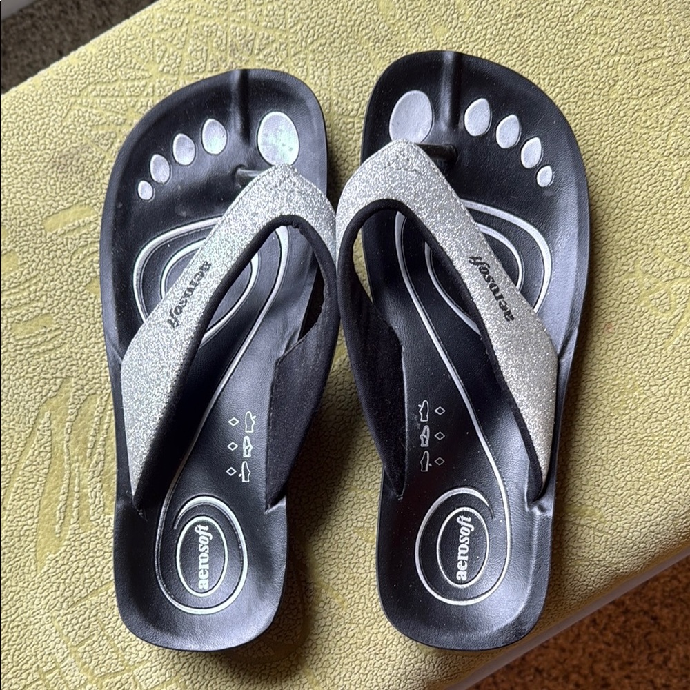 Women's Black and Silver Sandals